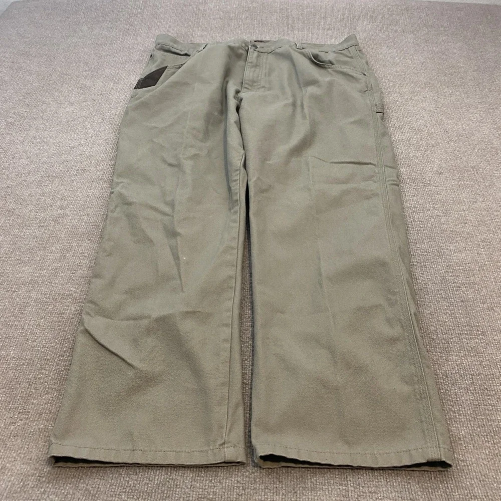 Wrangler RIGGS Workwear Pants Mens 42x30 Olive Canvas Carpenter Relaxed Fit